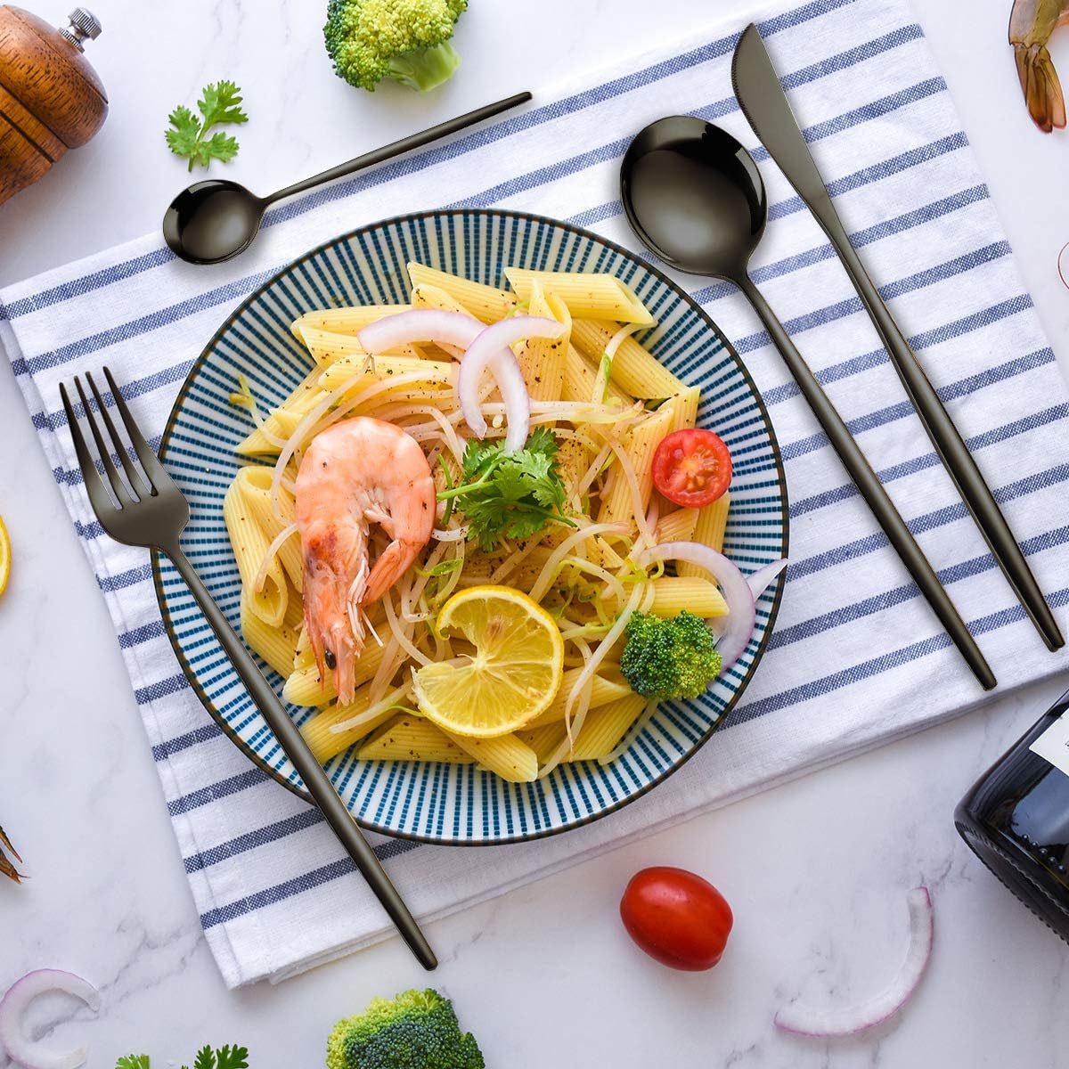 AARAINBOW 8 Pieces Stainless Steel Flatware Set Portable Reusable Cutlery Set Travel Utensils Set Including Chopsticks Knife Fork Spoon Straws Cleaning Brush Dishwasher Safe (Pink Golden)