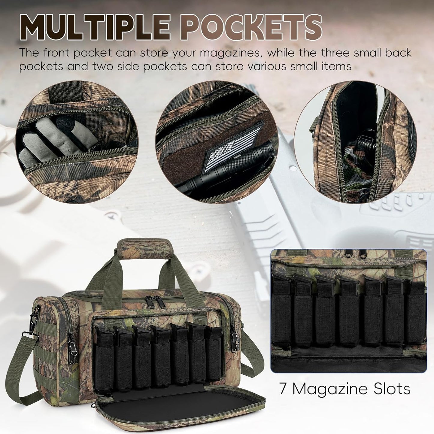 Tactical Pistol Range Bag, Gun Range Bag for Handguns, Shooting Duffle Range Pistol Bag with 6X Magazine Slots, Extra Pockets for Ammo and Essentials