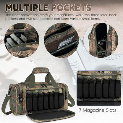 Tactical Pistol Range Bag, Gun Range Bag for Handguns, Shooting Duffle Range Pistol Bag with 6X Magazine Slots, Extra Pockets for Ammo and Essentials