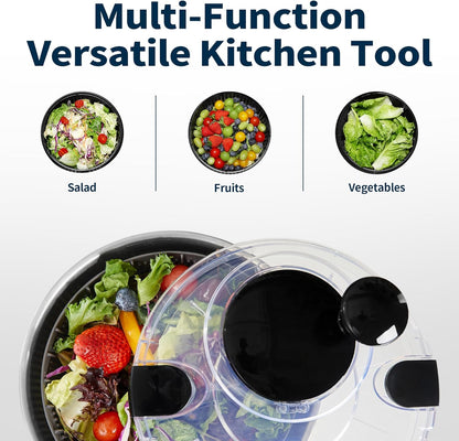 Stainless Steel Salad Spinner, 4.8 Qt Vegetable Washer, BPA-Free Lettuce Dryer with Crank Design, Dishwasher Safe, Non-Slip Base - Transparent Lid