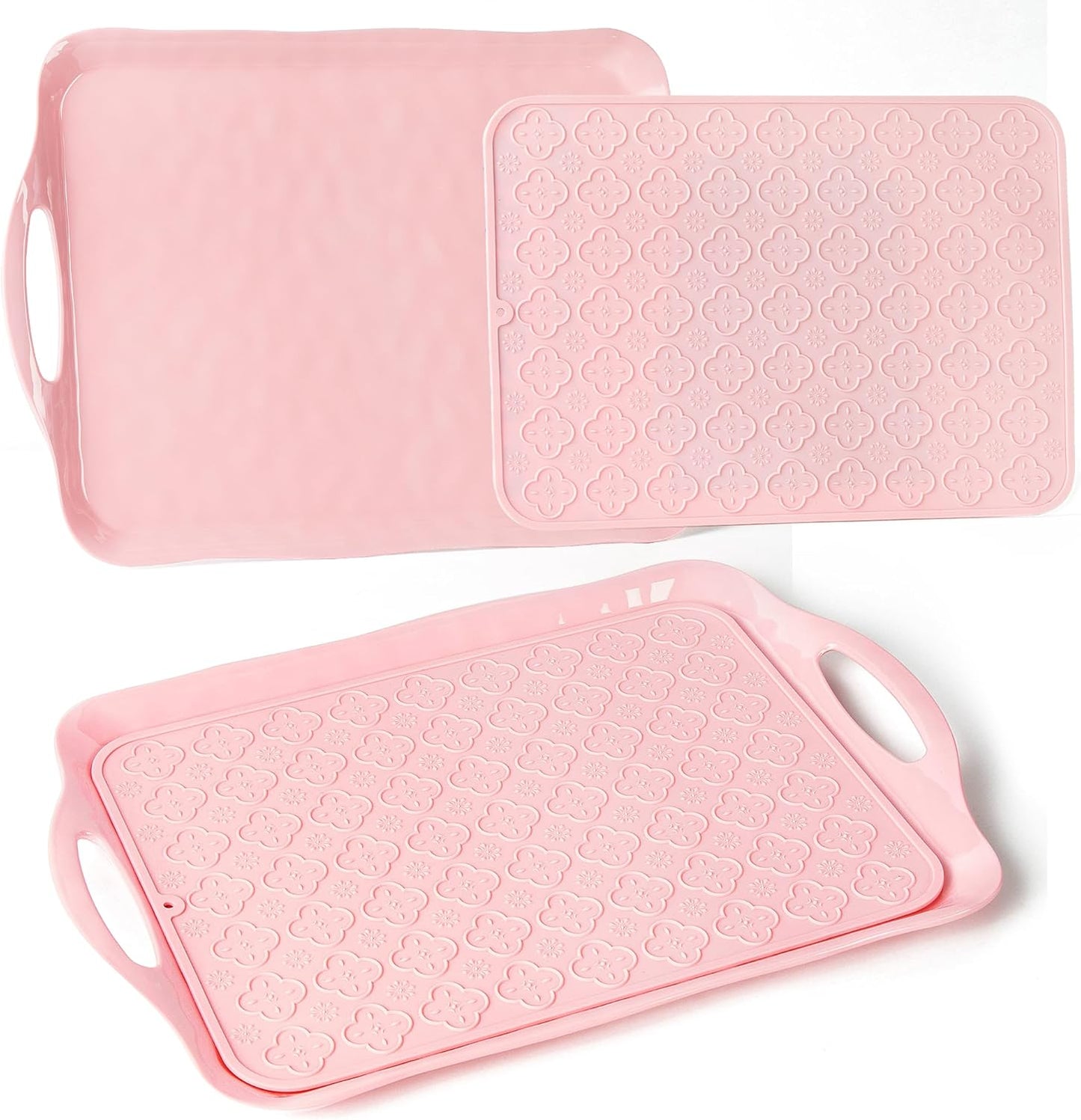LEHAHA Grilling Prep Trays, Melamine BBQ Prep and Serving Platters and Tray for Outdoor Entertaining, Large Food Serving Trays, Set of 2, 17.2" x 10.5",Great for Grilling Lovers,Black and Red