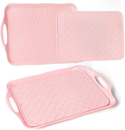 LEHAHA Grilling Prep Trays, Melamine BBQ Prep and Serving Platters and Tray for Outdoor Entertaining, Large Food Serving Trays, Set of 2, 17.2" x 10.5",Great for Grilling Lovers,Black and Red