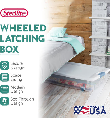 Sterilite 6-Pack Latching Box, Under Bed Storage Bins with Lids, Clear Plastic, 25 Quart - Heavy-Duty Organizing Containers for Closet, Bathroom, and Office