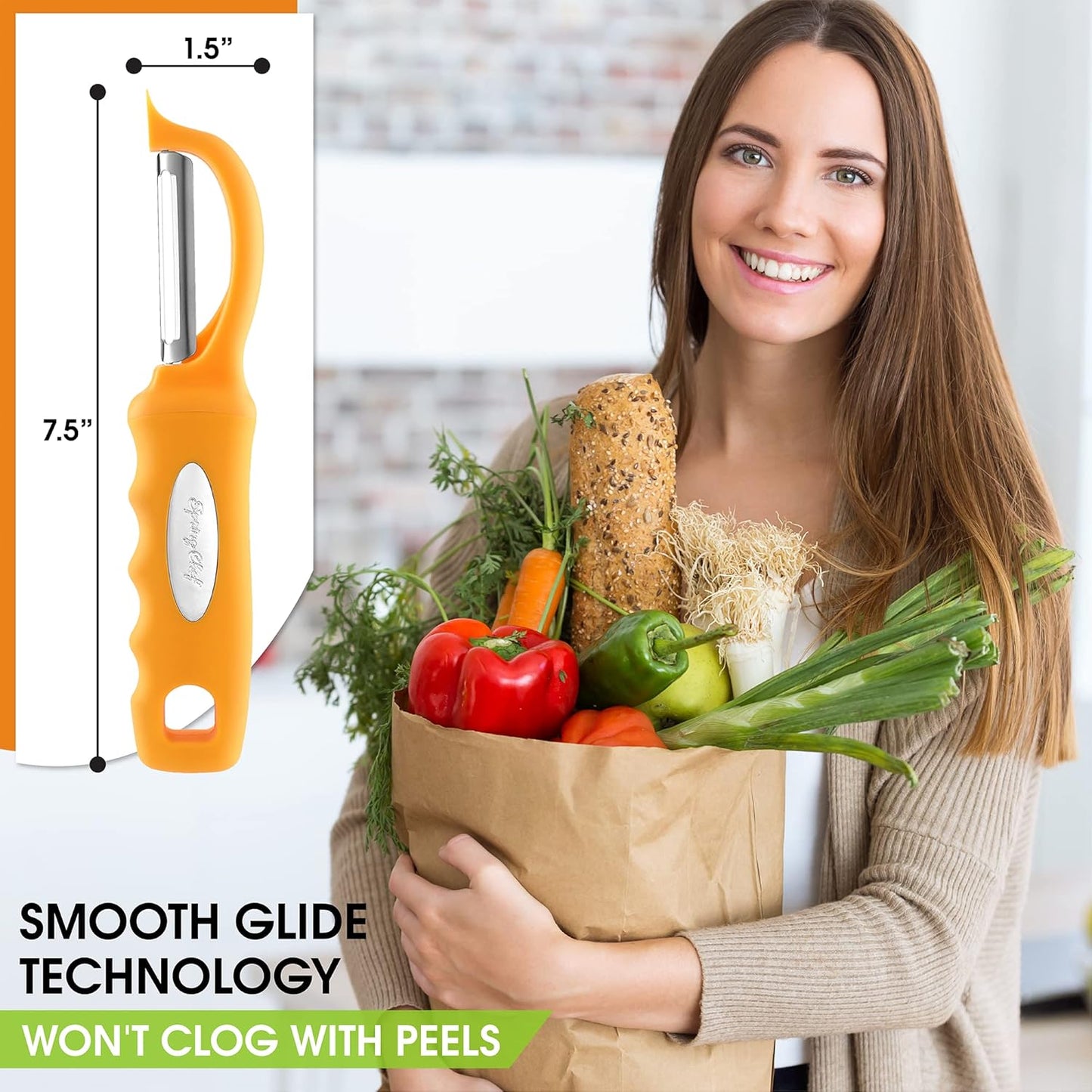Spring Chef Premium Swivel Vegetable Peeler, Soft Grip Handle and Ultra Sharp Stainless Steel Blades - Perfect Kitchen Peeler For Veggie, Fruit, Potato, Carrot, Apple - Mango