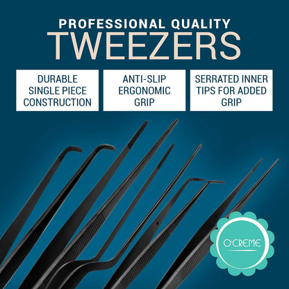 O'Creme Set of Culinary Tweezer Tongs Offset, Straight and Curved, Plus Super Sharp Chef Scissors, Total 6 Pieces (Rose Gold)