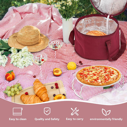 2-Piece Round Pie Carrier Set – 11”x7” Insulated Casserole Carrier with Lid & Handle, Reusable Cooler Thermal Bag for Potluck, Picnic