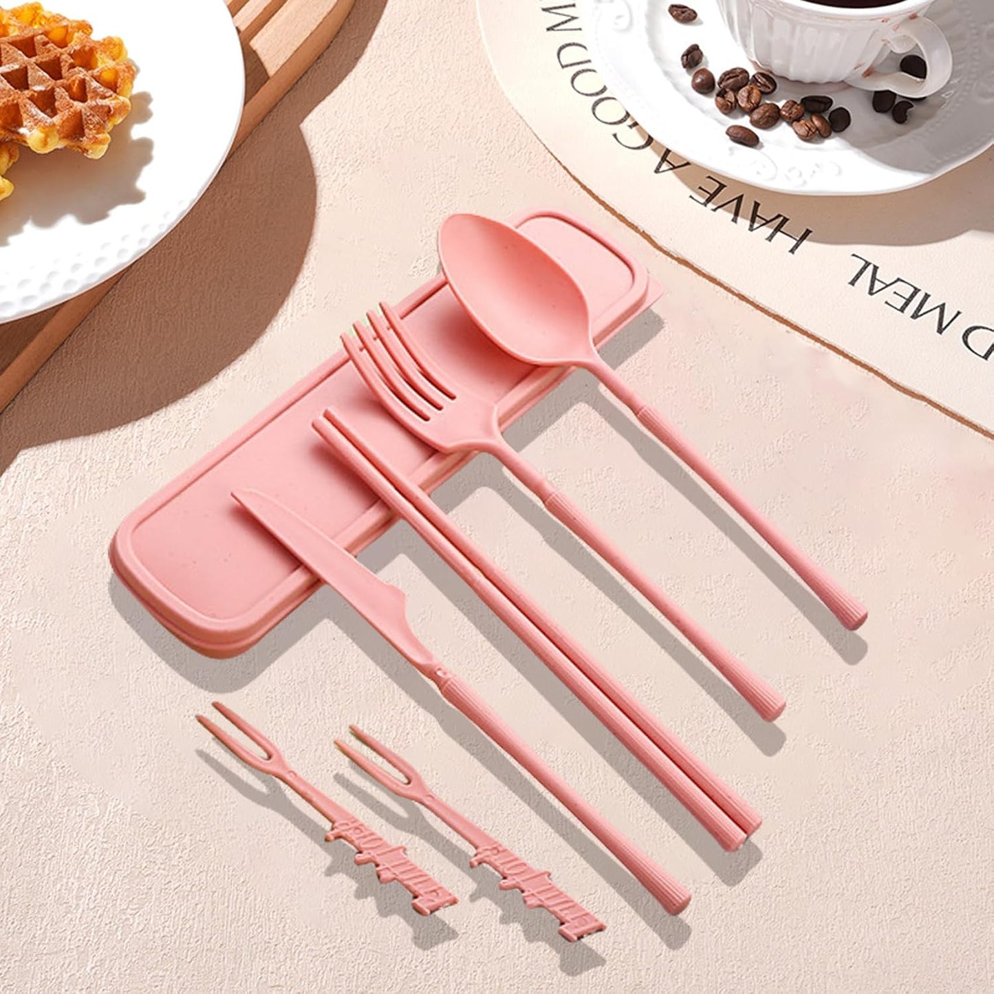 1 Set Large Reusable Travel Utensils Set with Case, Camping Cutlery for Office, Lunch, Dorm & Daily Work Use, Includes Spoon, Knife & Fork((Pink)