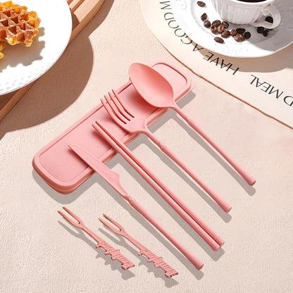 1 Set Large Reusable Travel Utensils Set with Case, Camping Cutlery for Office, Lunch, Dorm & Daily Work Use, Includes Spoon, Knife & Fork((Pink)