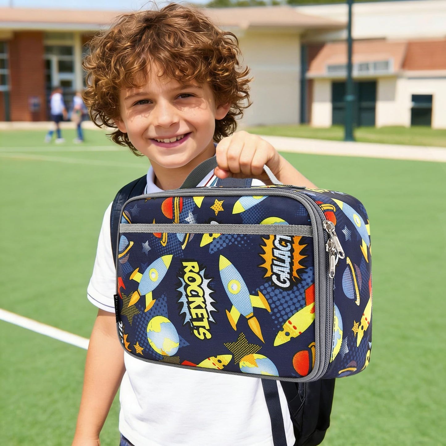 FlowFly Kids Lunch box Insulated Soft Bag Mini Cooler Back to School Thermal Meal Tote Kit for Girls, Boys, Black