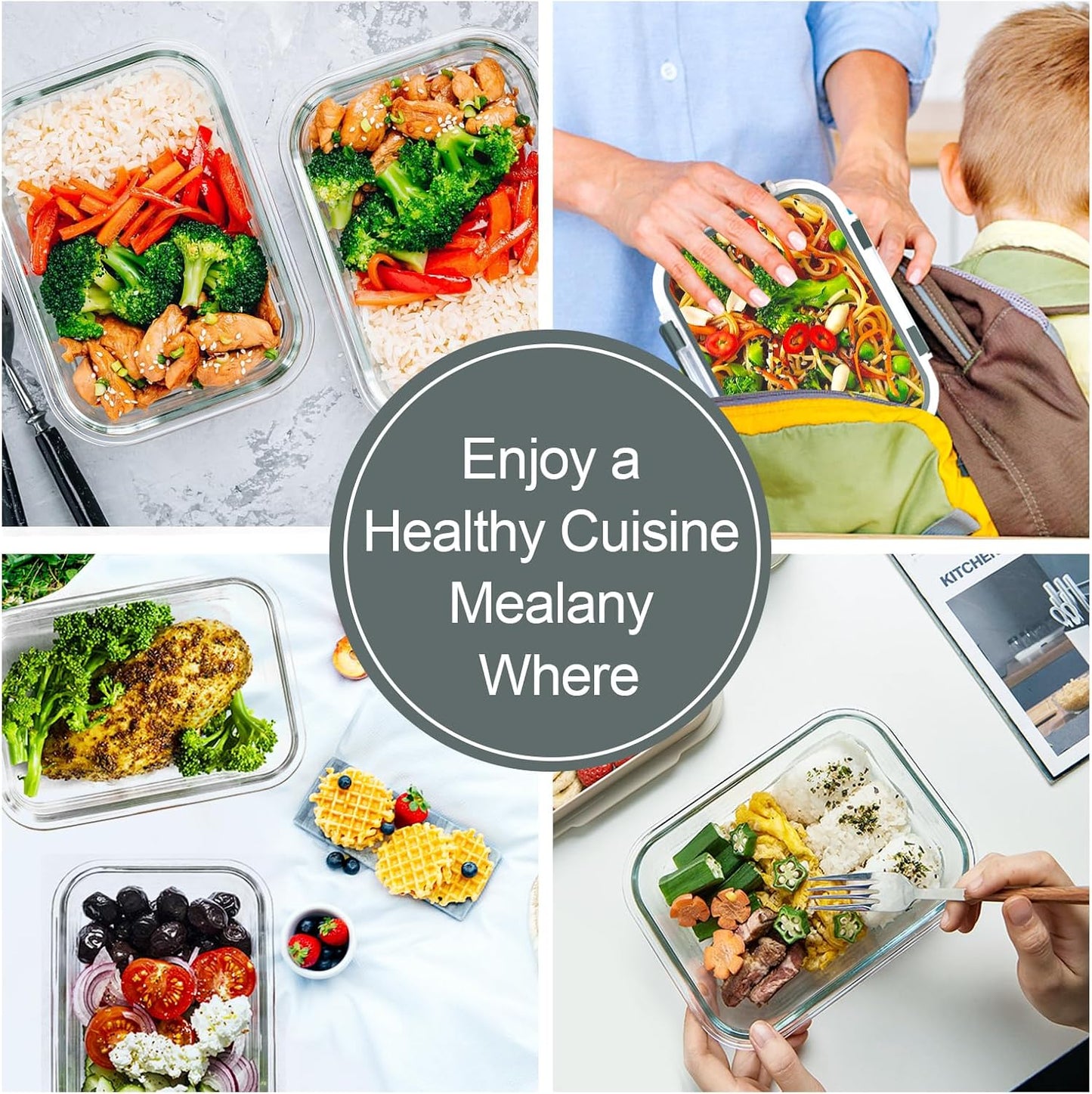VERONES 10 Pack 22 OZ Glass Meal Prep Containers, Airtight Glass Lunch Containers Set, Food Storage Containers with Lids,BPA Free, for Microwave, Oven, Freezer & Dishwasher Friendly,White