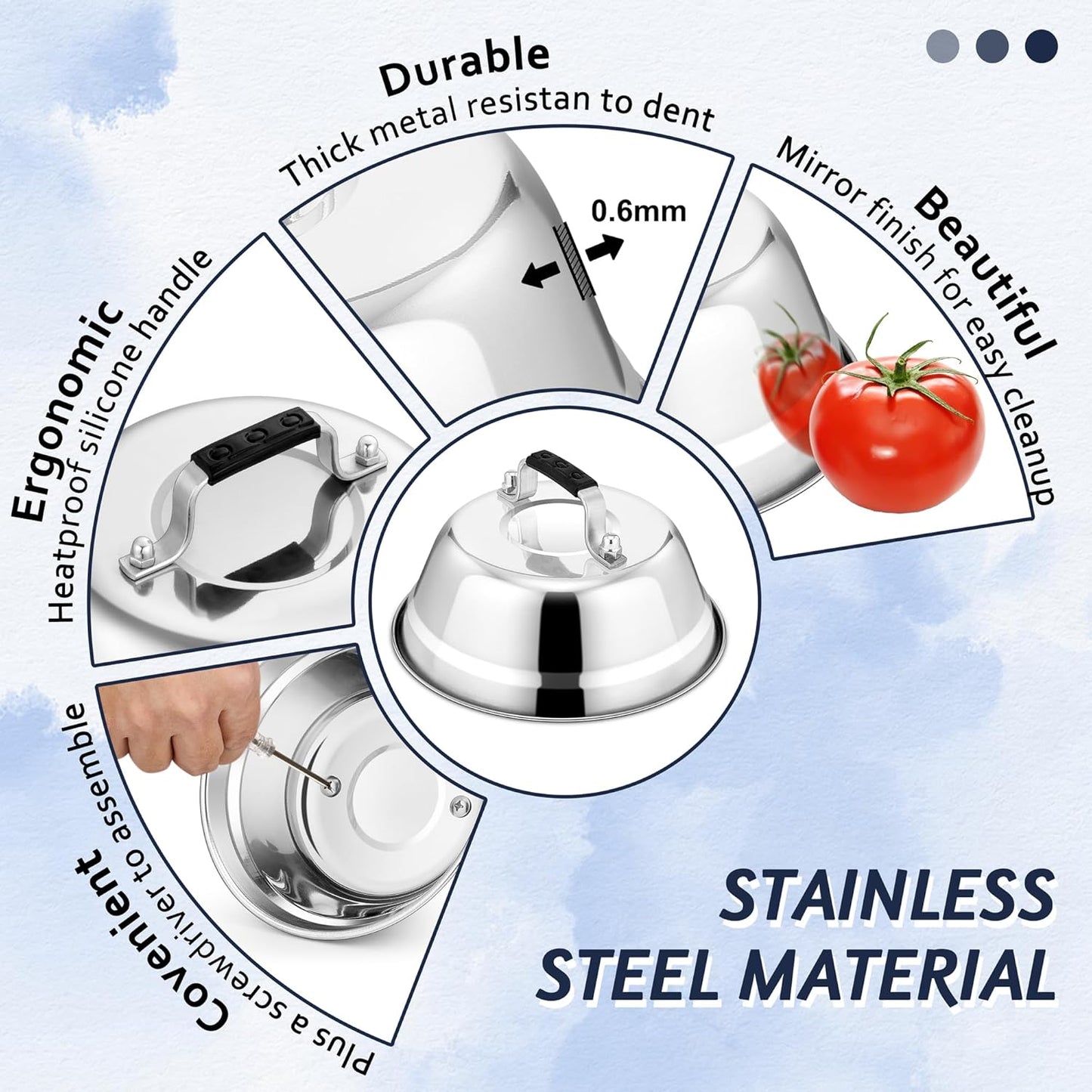 HaSteeL 6.5In Cheese Melting Dome, Stainless Steel Small Round Basting Steaming Cover, Heavy Duty Griddle Grill Accessories for Kitchen Cooking Flat Top BBQ Indoor & Outdoor, Dishwasher Safe - 4 Packs