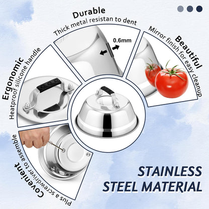 HaSteeL 6.5In Cheese Melting Dome, Stainless Steel Small Round Basting Steaming Cover, Heavy Duty Griddle Grill Accessories for Kitchen Cooking Flat Top BBQ Indoor & Outdoor, Dishwasher Safe - 4 Packs