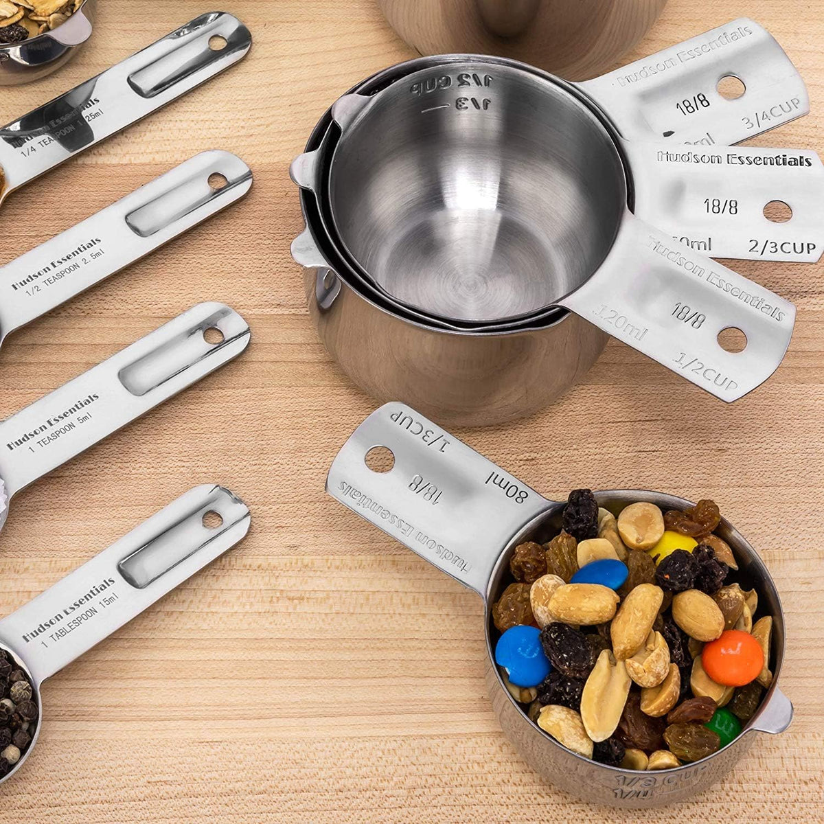 Hudson Essentials Stainless Steel Measuring Cups and Spoons Set - Stackable Set with Spout (11 Piece Set)