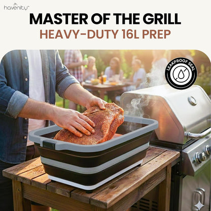 BBQ Prep Tub 2 Pack (8L+8L) - Multifunctional Collapsible Camping Cutting Board with Upgraded Locking Lid, Meal Prep Meat Storage Container Perfect for Grilling, Outdoor Cooking (Large x 2)