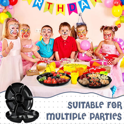 Zhehao 6 Pcs Plastic Divided Serving Trays with 60 Pcs Disposable Fork, 7 Compartments Round Chip Dip Plate, Petal Shape Platter, 10.6'' Snacks Serving Dish for Party Candy Nuts Fruits (Vibrant Color)