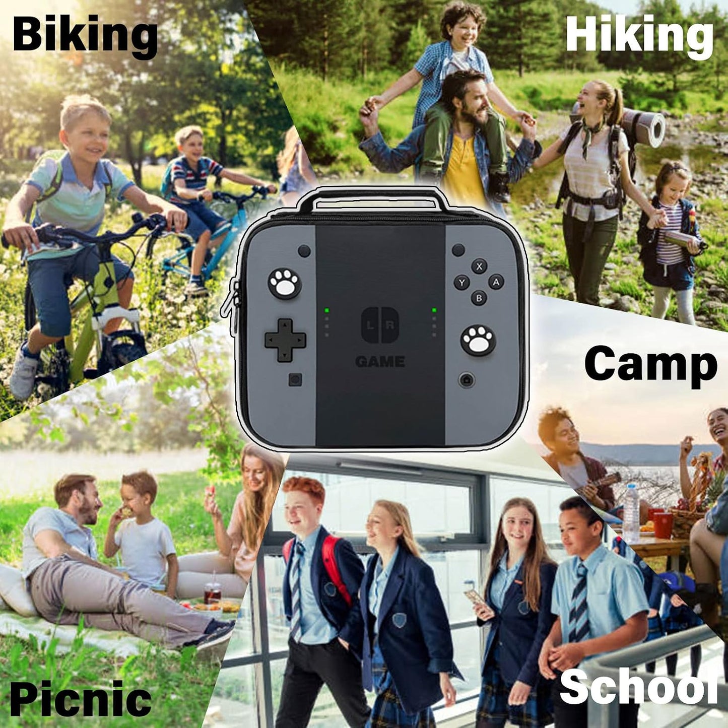 Game Lunch Bag for Boys Girls Gamer, Insulated Video Game Lunch Box for School Work Office Travel Picnic Hiking Beach, Waterproof Leakproof Portable Fits Most Bento Boxes