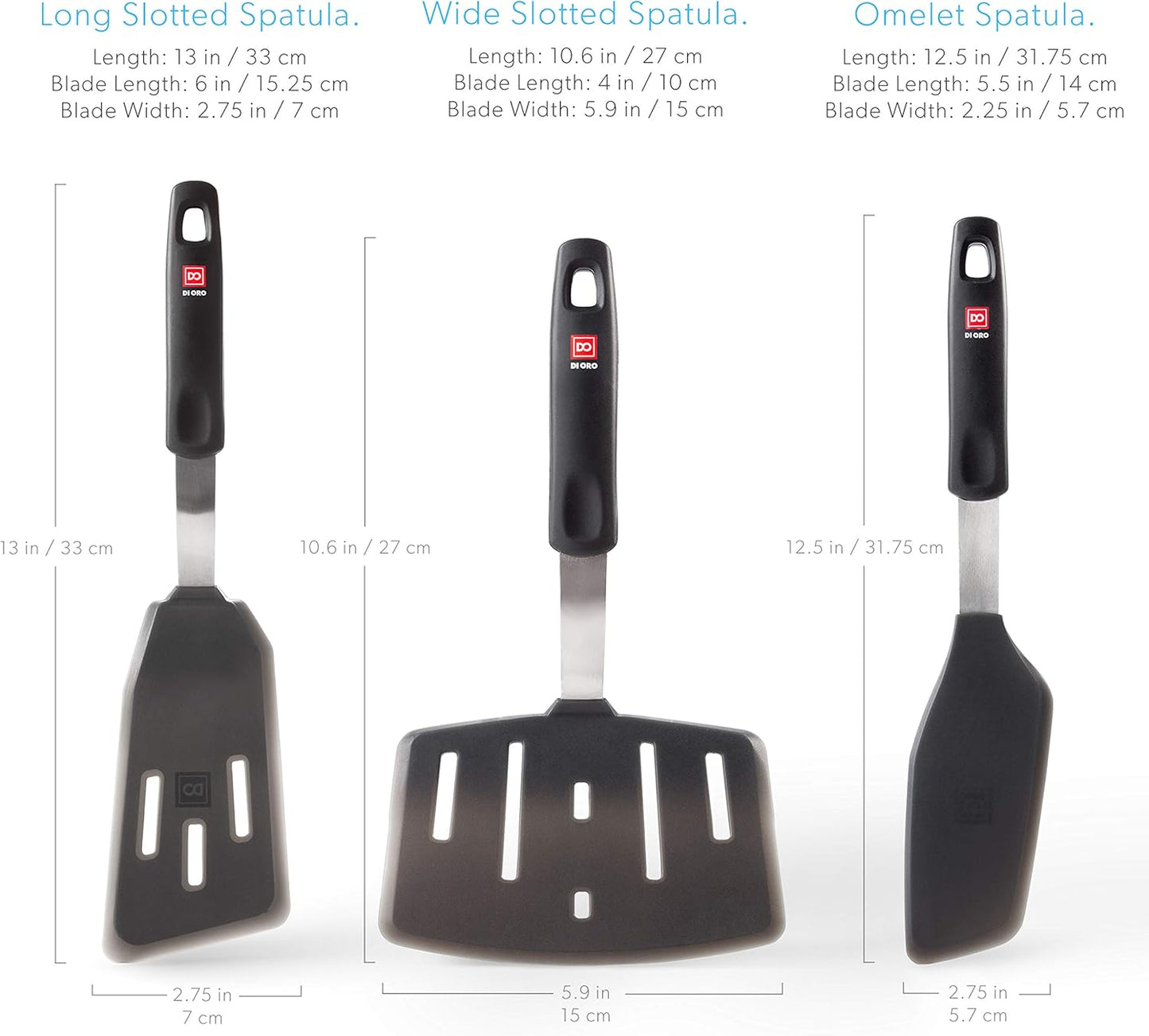 DI ORO Spatulas for Kitchen Use - Forever Warranty - 600°F Heat-Resistant Silicone - Turner Spatula Set for Cooking - BPA Free Wide Pancake Spatulas - Egg Flippers for Nonstick Cookware Safe (3pc)