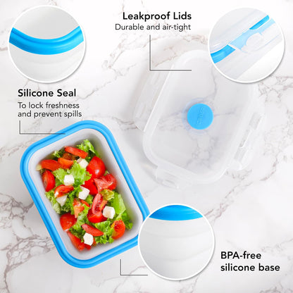 ECOBERI Collapsible Silicone Food Storage Containers, BPA Free, Microwave, Freezer and Dishwasher Safe, Lunch, Meal Prep, Travel, Space-Saving