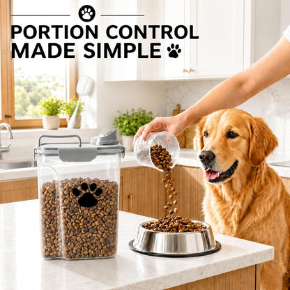 Dog Storage Container with cleaning brush,Measuring Cup,Portable Pet Food Containers with Upgraded Large Spout and Cup for Dogs,Cats,Birds,Small Animals(White)