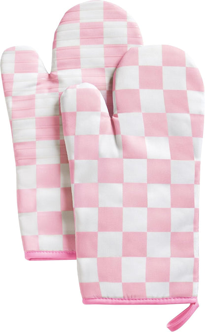 Ohocut Navy Blue Checkered Oven Mitts Heat Resistant, Vintage Retro Checkerboard Cute Oven Mitts, Non-Slip Silicone Kitchen Oven Gloves, 2-Pack Set, 7''x13''