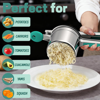 Large 15oz Potato Ricer for Mashed Potatoes, Heavy Duty 18/8 Stainless Steel Potato Masher for Baby Food & Spaetzle Maker, Masher and Ricer Kitchen Tool, Press and Mash Kitchen Gadget, Black