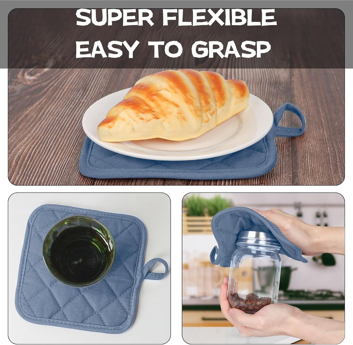 Goldmeet Mini Oven Mitts 2-Pack, 7"x5.5", 500°F Silicone Grip, Gray