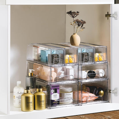 Sorbus Fridge Drawers - Clear Stackable Pull Out Refrigerator Organizer Bins - Food Storage Containers for Kitchen, Freezer, Vanity & Fridge (6 Pack | 1 Medium, 2 Small Stackable Drawer Bins)