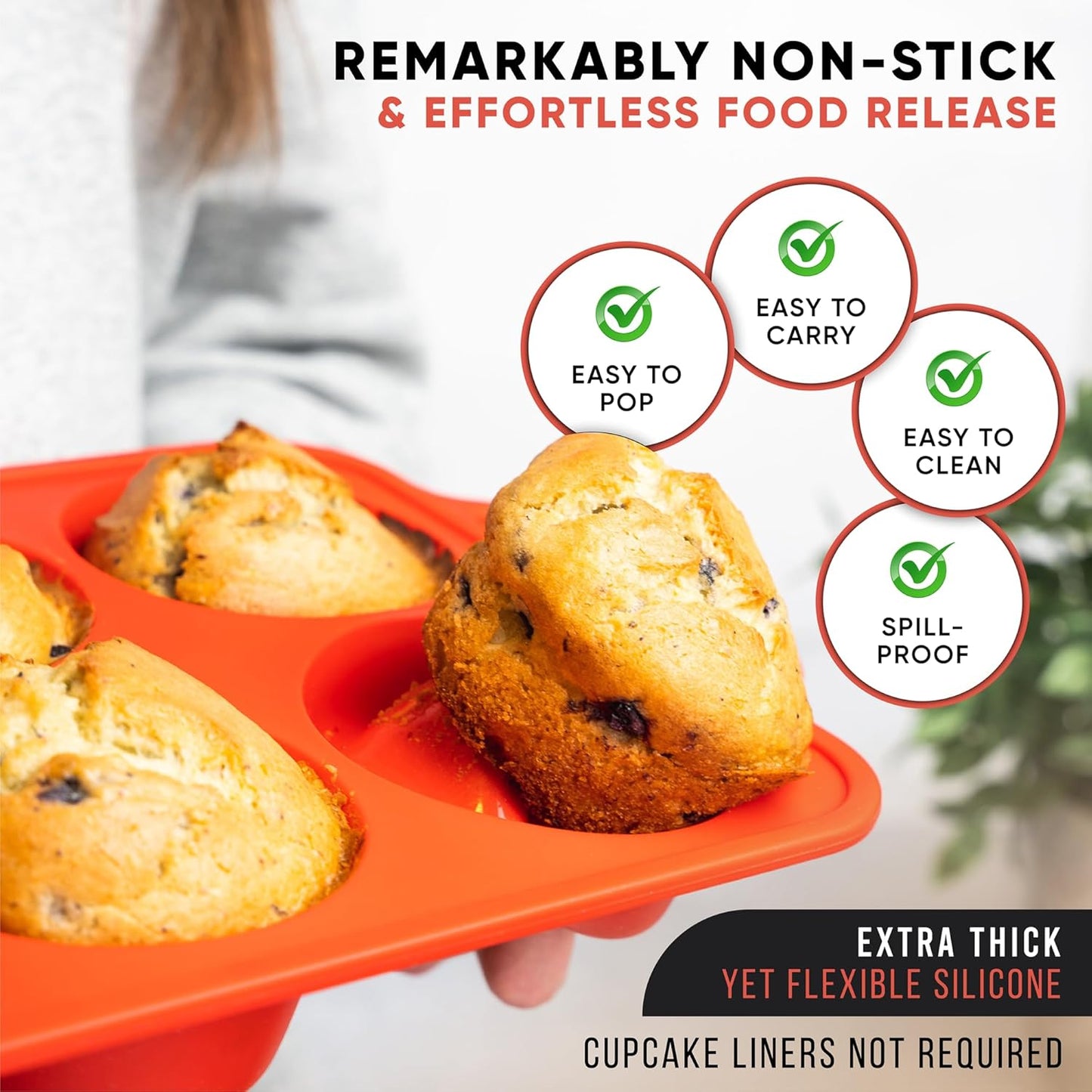 2-Pack Silicone Muffin Pan Set – Regular 12 Cup & Mini 24-Cup Silicone Muffin Pans for Baking – Nonstick Silicone Cupcake Pan with Metal-Reinforced Handles – BPA-Free, Dishwasher-Safe, Cream