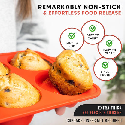 2-Pack Silicone Muffin Pan Set – Regular 12 Cup & Mini 24-Cup Silicone Muffin Pans for Baking – Nonstick Silicone Cupcake Pan with Metal-Reinforced Handles – BPA-Free, Dishwasher-Safe, Cream