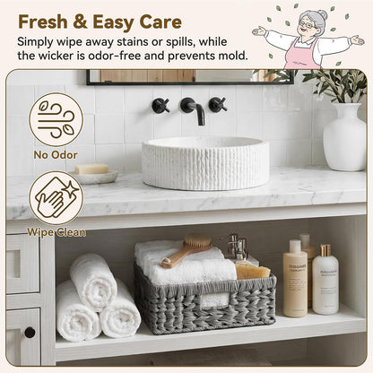 GRANNY SAYS Wicker Storage Baskets for Shelves, Water Hyacinth Basket with Scalloped Edge, Storage Wicker Baskets for Pantry, Large, 2-Pack