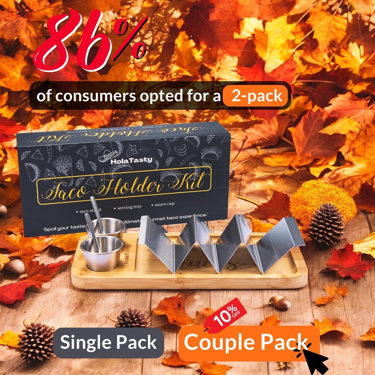 Taco Holder Kit, 3-in-1 Taco Set - Taco Shell Stand + Serving Tray + Sauce Cup, Taco Presentation Rack Plate for Taco Tuesday Bar Party, Gifts for Taco Lovers Holiday Accessories Cinco de Mayo Events