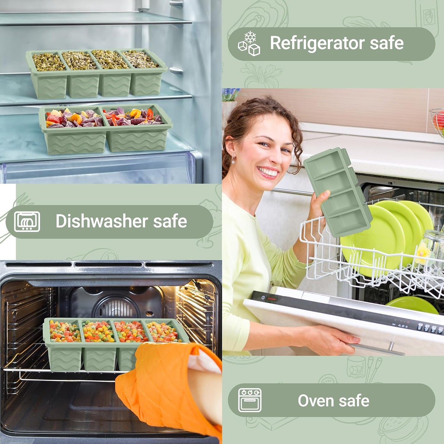 Silicone Freezer Trays with Lid for Soup, 1-Cup & 2-Cup Large Ice Cube Molds Food Storage Containers for Meal Prep, Freeze 500mL/250mL/125mL Portions – 2 Pack