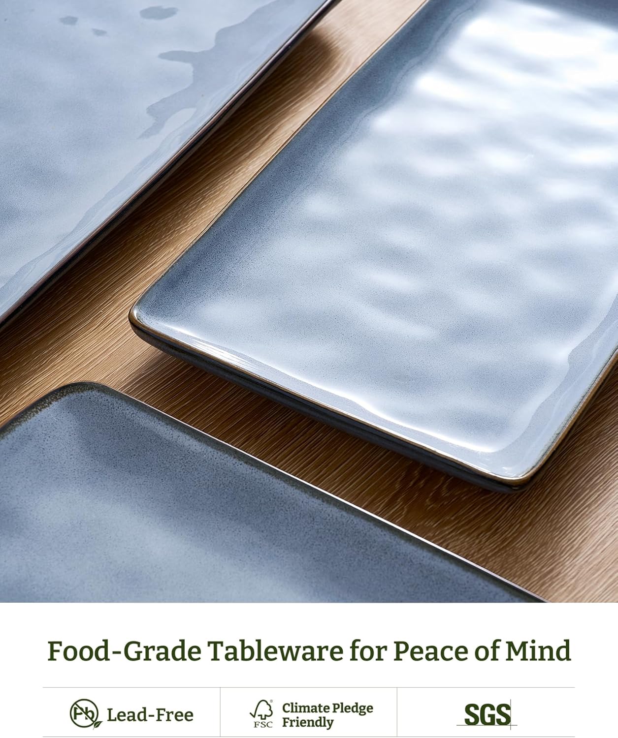 Famiware Serving Platter, Rectangular 15.67/14.1/12.6inch Serving Dishes for Entertaining, Microwave Dishwasher Safe, Stoneware Serving Trays for Party, Turkey, Cheese, Ocean Series, Cappuccino White