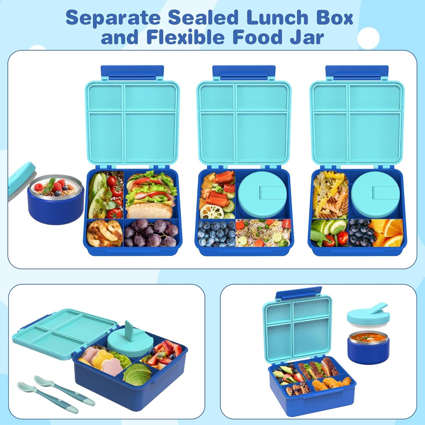 Pawtong Bento Lunch Box with 8oz Soup Thermo, Kids Leakproof Lunch Food Containers with 4 Compartment, Kids Thermo Insulated Hot Food Jar for School, Trvael - (Pink)