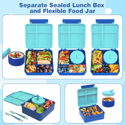Pawtong Bento Lunch Box with 8oz Soup Thermo, Kids Leakproof Lunch Food Containers with 4 Compartment, Kids Thermo Insulated Hot Food Jar for School, Trvael - (Pink)