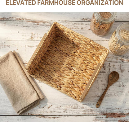 Under Desk Water Hyacinth Storage Baskets, Wicker Shelf Organizer Basket | Hangable storage basket made of natural water hyacinth, can be used in cabinets, wardrobes, shelves, and under coffee tables