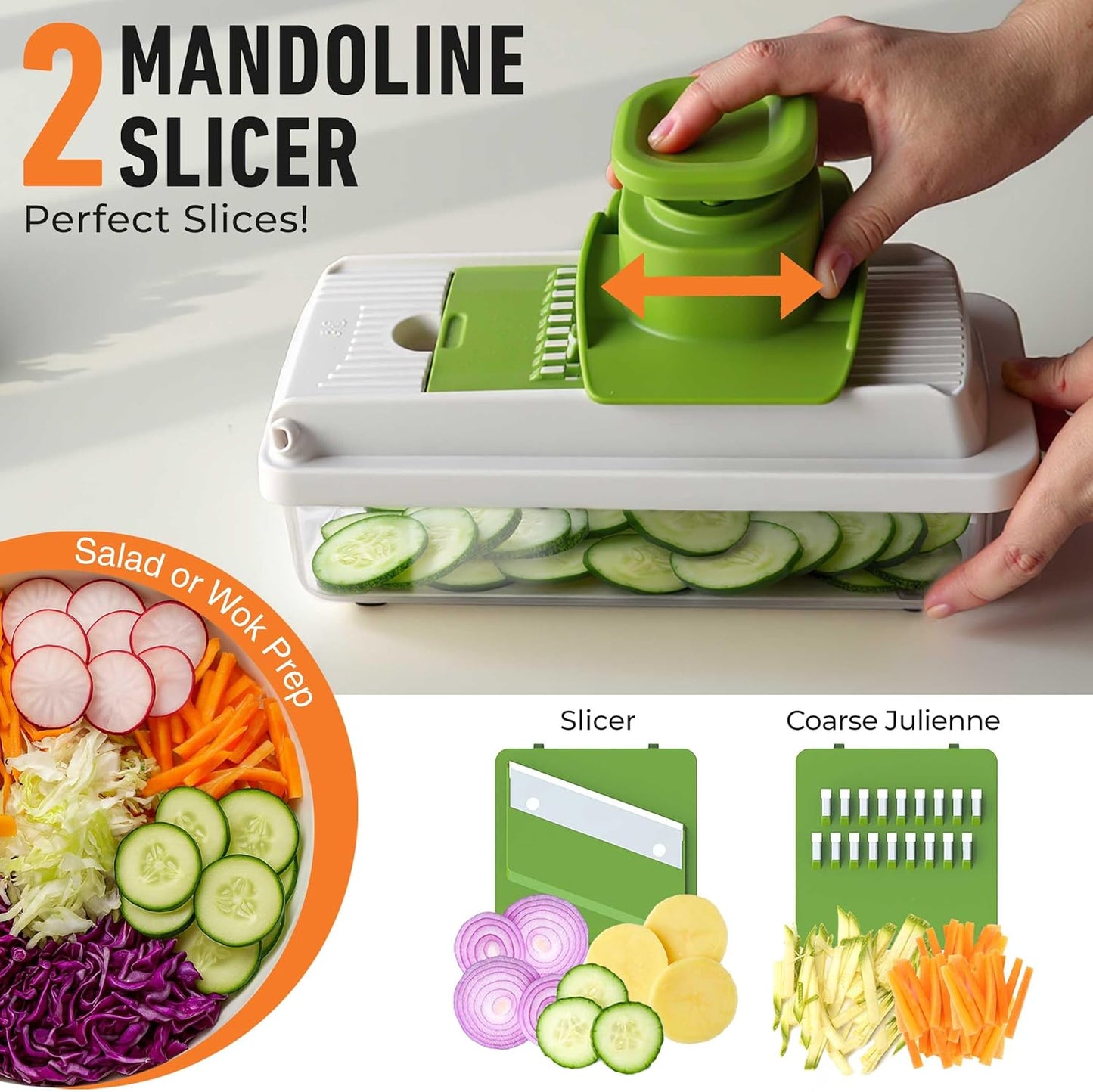 Mueller Vegetable Chopper Mandoline Slicer, Food Veggie Chopper, Cheese Grater, Onion Vegetable Cutter with Container, Dicer, Kitchen Gadgets & Essentials, White Sand/Grey