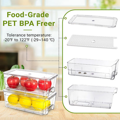 Imncya 4 Pack Fridge Organizer Drawers Bins, Clear Stackable Pull Out Refrigerator Drawer Organizer, Fridge Storage Container with Lids for Fruits, Vegetables, Drinks and Food