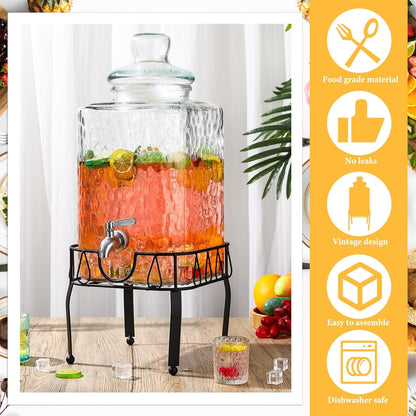 Baderke 3 Gallon Drink Dispensers with Stand Glass Beverage Dispenser with Stand and Stainless Steel Spigot Juice Dispensers for Parties Tea Jar for Lemonade Juice