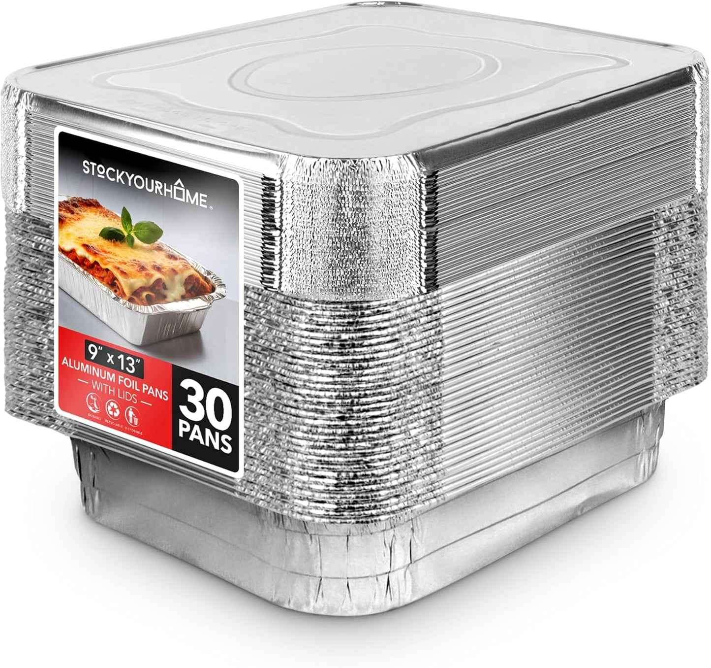 Stock Your Home 9x13 Aluminum Trays with Lids (10 Pack) – Disposable Half Size Deep Pans for Cooking, Storage, BBQ, Grilling, Catering