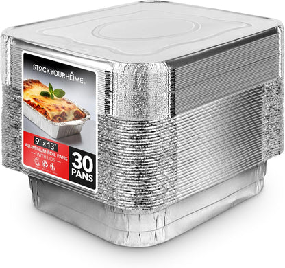 Stock Your Home 9x13 Aluminum Trays with Lids (10 Pack) – Disposable Half Size Deep Pans for Cooking, Storage, BBQ, Grilling, Catering