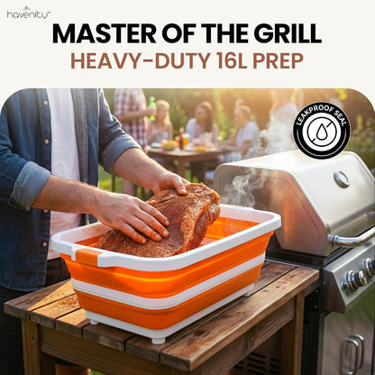 BBQ Prep Tub 2 Pack (8L+8L) - Multifunctional Collapsible Camping Cutting Board with Upgraded Locking Lid, Meal Prep Meat Storage Container Perfect for Grilling, Outdoor Cooking (Large x 2)