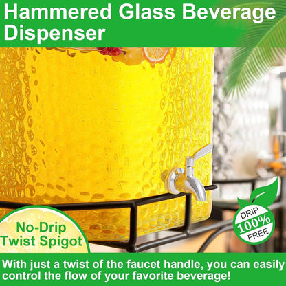 3 Pack 5 Gallon Glass Water Drink Dispenser for Party, Hammered Glass Beverage Dispenser, Water Jug Container with Stainless Steel Spigot for Parties, Weddings, Catering, Lemonade, Iced Tea