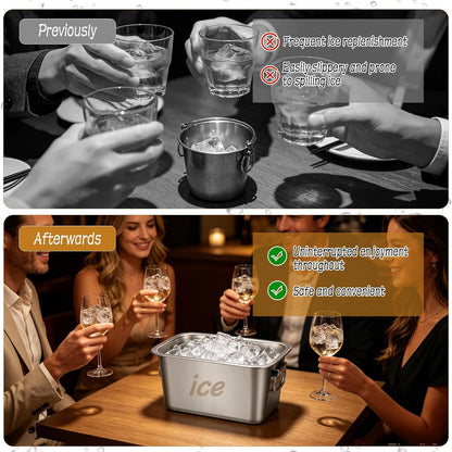 Strainless Steel Beverage Tub Ice Buckets for Parties Metal Beverage Tub Wine Bucket with Scoop Champagne Bucket for Parties Wine Beer Bottle Drinks Dishwasher Safe