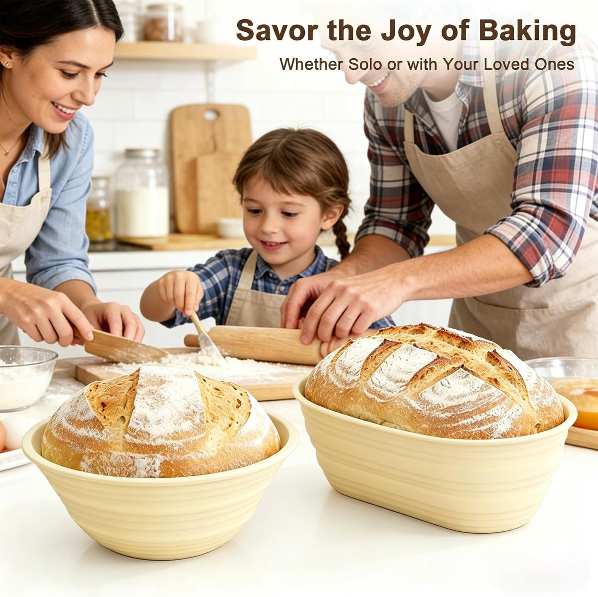 JOCXSPI Upgraded Thickened Silicone Banneton Proofing Baskets with Lids