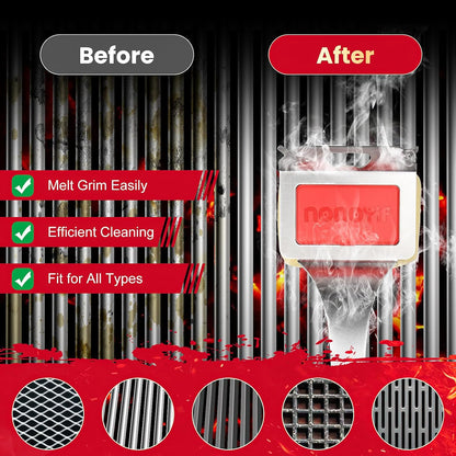 Grill Brush Bristle Free with 5 Replaceable Pads, BBQ Grill Brush Replaceable Cleaning Head, Grill-Cleaner Brush for Cast Iron/Stainless Steel Grates, Gift for Men Dad-Red