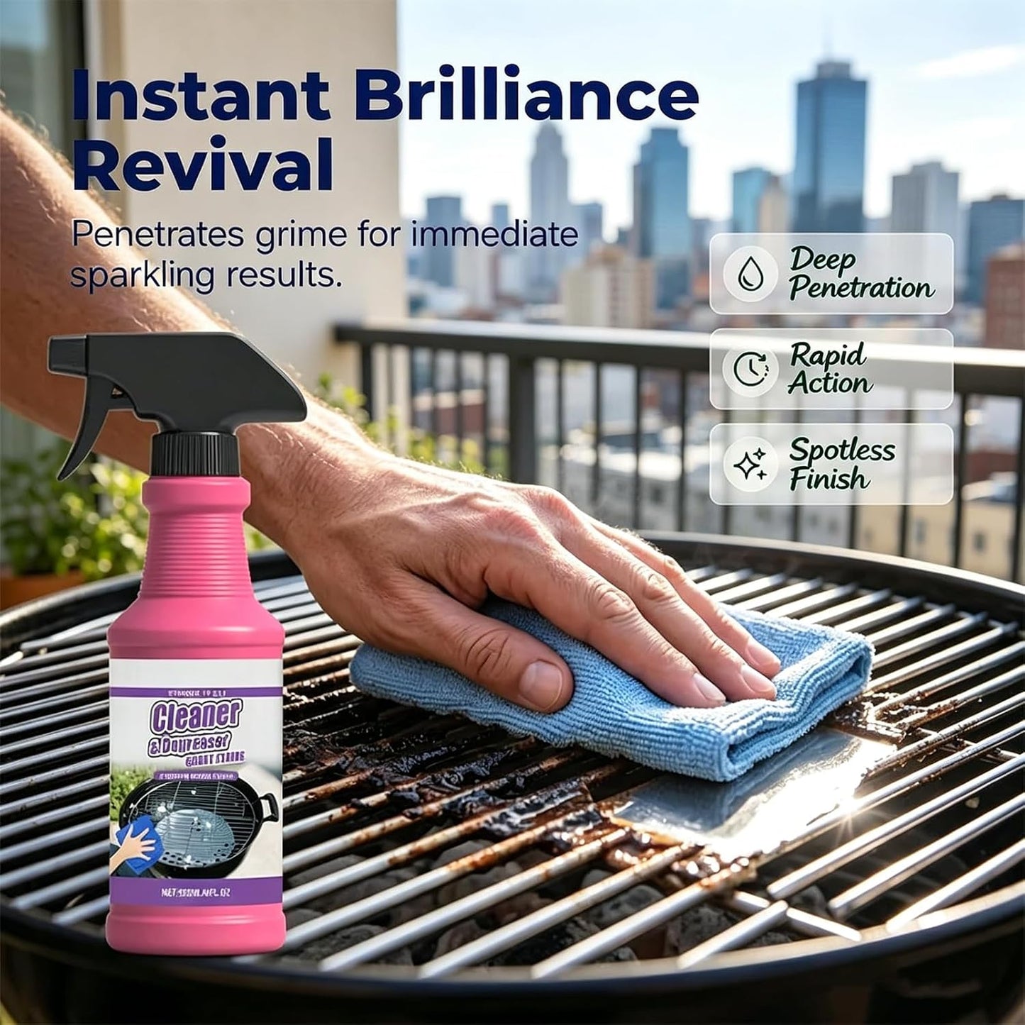 Fast-Acting Heavy-Duty Grill Degreaser Spray, 120ml BBQ Grill and Grate Cleaner Spray with Gloves, All Purpose Oven Degreaser Cleaner for Barbecue Grills, Smoky Stains and Stubborn Grease (2PCS)
