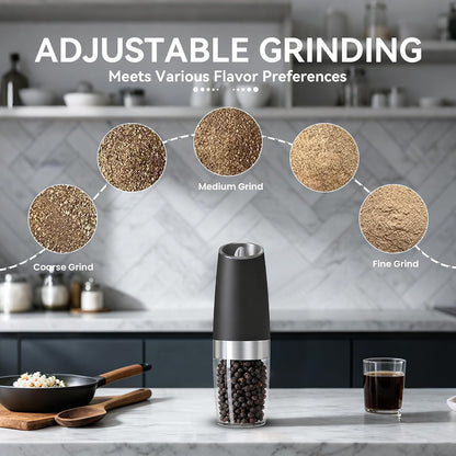 UNNEES Battery Operated Gravity Salt And Pepper Grinder Set, 2 Pcs (Black)