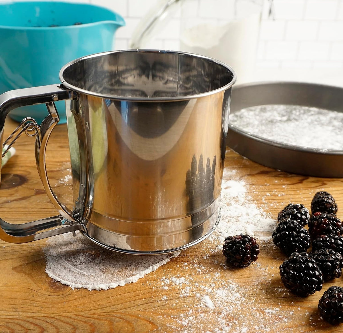 RSVP International Endurance® Stainless Steel Vintage One-Hand Sifter, 1 Cup | Top Cakes, Sift Flour, Marinade BBQ & More | Dishwasher Safe | Powder Sugar, Sift Flour, Spread Toppings & More
