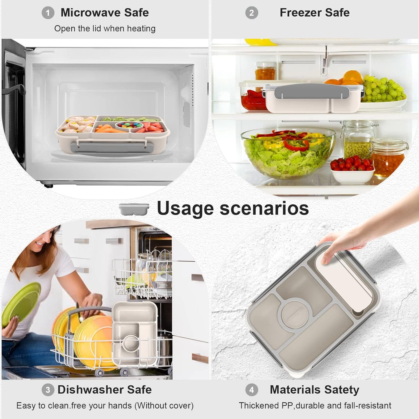 Amathley Bento Box Adult Lunch Box Kids,Lunch Containers for Adults/Kids/Toddler,5 Compartments Bento Lunch Box with Sauce Vontainers,Microwave & Dishwasher & Freezer Safe,BPA-Free (Blue)